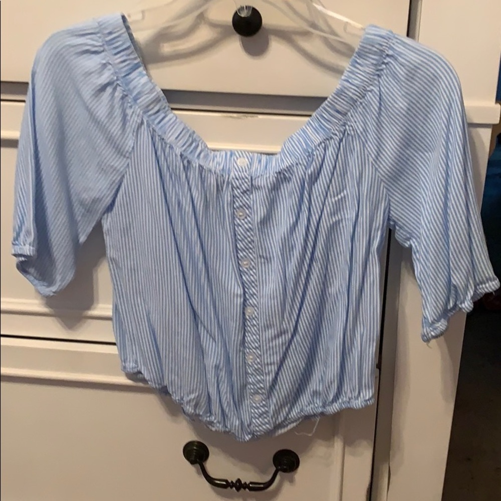 Forever 21 blue and white striped off shoulder